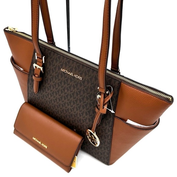 Michael Kors Large Charlotte Tote Bag & Trifold Wallet Brown (NWT) - Picture 11 of 14